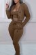 Brown Casual Print Patchwork Hooded Collar Long Sleeve Three Pieces