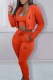 Orange Casual Print Patchwork Hooded Collar Long Sleeve Three Pieces
