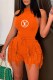 Orange Street Print Tassel Letter O Neck Sleeveless Two Pieces