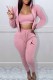 Pink Casual Print Patchwork Hooded Collar Long Sleeve Three Pieces