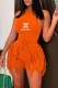 Orange Street Print Tassel O Neck Sleeveless Two Pieces