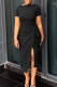 Black Elegant Solid Bandage Patchwork Slit O Neck Short Sleeve Two Pieces