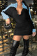 Black Casual Patchwork Asymmetrical Collar Wrapped Skirt Dresses