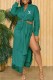 Green Casual Print Letter Turndown Collar Long Sleeve Two Pieces