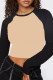 Black Apricot Casual Color Block Patchwork Contrast O Neck Tops