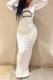 White Street Print Letter O Neck Wrapped Skirt Dresses