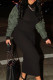 Black Street Patchwork Fold O Neck Long Dress Dresses