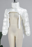 Pink Street Solid Patchwork Zipper Mandarin Collar Outerwear
