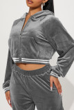 Grey Street Color Block Patchwork Pocket Contrast Zipper Hooded Collar Long Sleeve Two Pieces