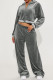 Grey Street Color Block Patchwork Pocket Contrast Zipper Hooded Collar Long Sleeve Two Pieces