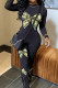 Black Casual Print Patchwork Zipper O Neck Skinny Jumpsuits
