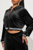Black Street Color Block Patchwork Pocket Contrast Zipper Hooded Collar Long Sleeve Two Pieces