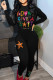 Black Sexy Print Patchwork Zipper O Neck Skinny Jumpsuits