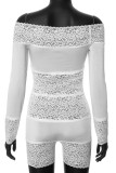 White Sexy Solid Lace Hollowed Out Patchwork Off the Shoulder Skinny Rompers