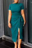 Red Elegant Solid Bandage Patchwork Slit O Neck Short Sleeve Two Pieces
