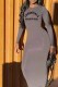 Dark Gray Street Print Letter O Neck Wrapped Skirt Dresses