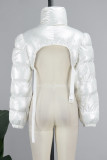 Pink Street Solid Patchwork Zipper Mandarin Collar Outerwear