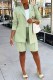 Light Green Casual Work Print Letter Turn-back Collar Long Sleeve Two Pieces
