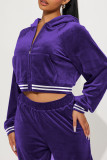 Purple Street Color Block Patchwork Pocket Contrast Zipper Hooded Collar Long Sleeve Two Pieces