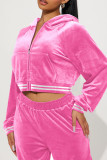 Pink Street Color Block Patchwork Pocket Contrast Zipper Hooded Collar Long Sleeve Two Pieces