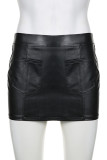 Black Sexy Solid Patchwork Pocket Zipper Skinny Low Waist Conventional Solid Color Bottoms