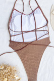 Apricot Solid Bandage Patchwork Swimwears