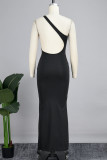Apricot Sexy Solid Patchwork One Shoulder Long Dress Dresses
