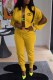 Yellow Casual Print Letter Mandarin Collar Long Sleeve Two Pieces
