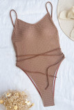 Apricot Solid Bandage Patchwork Swimwears