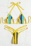 Yellow Color Block Bandage Patchwork Swimwears