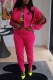 Rose Red Casual Print Letter Mandarin Collar Long Sleeve Two Pieces