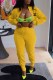 Yellow Casual Print Letter Mandarin Collar Long Sleeve Two Pieces