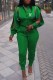 Green Casual Print Letter Zipper Mandarin Collar Long Sleeve Two Pieces