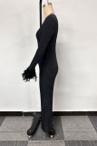 Black Casual Daily Elegant Patchwork Regular Jumpsuits