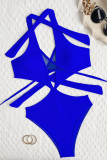 Royal Blue Sexy Solid Patchwork Swimwears