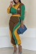 Yellow Casual Print Patchwork Letter Zipper Collar Long Sleeve Two Pieces