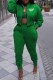 Green Casual Print Letter Mandarin Collar Long Sleeve Two Pieces