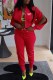 Red Casual Print Letter Mandarin Collar Long Sleeve Two Pieces