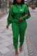 Green Casual Print Letter Mandarin Collar Long Sleeve Two Pieces