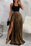 Gold Street Solid Patchwork High Opening Loose High Waist Conventional Solid Color Bottoms