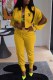 Yellow Casual Print Letter Zipper Mandarin Collar Long Sleeve Two Pieces