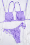 Purple Solid Bandage Patchwork Draw String Swimwears