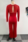 Red Sexy Casual Daily Elegant Patchwork Solid Color O Neck Regular Jumpsuits