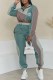Cyan Casual Print Patchwork Letter Zipper Collar Long Sleeve Two Pieces