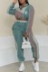 Cyan Casual Print Patchwork Letter Zipper Collar Long Sleeve Two Pieces