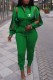 Green Casual Print Letter Mandarin Collar Long Sleeve Two Pieces