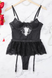 Black Sexy Solid Lace Bandage Patchwork Lingerie