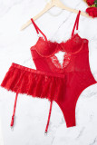 Red Sexy Solid Lace Bandage Patchwork Lingerie