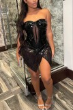 Black Sexy Party Patchwork Sexy Sequins Patchwork Strapless Strapless Dress Dresses
