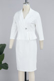 White Casual Solid Patchwork Flounce Turndown Collar Wrapped Skirt Dresses